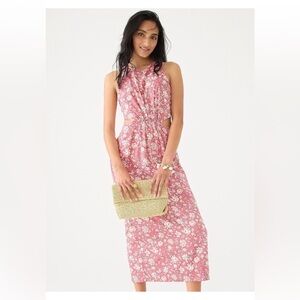 J.Crew Twist-Back Midi Dress Pink Floral Cutout Open Back Slit Size 18